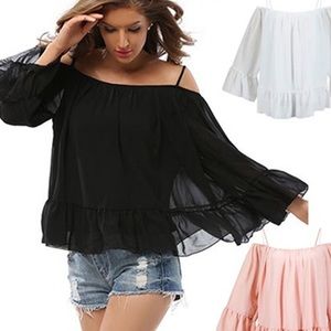 ZARA black shiffon cold shoulder top M